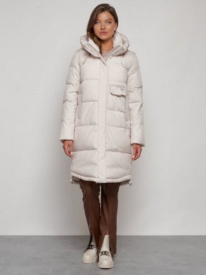 MTFORCE Пальто утепленное с капюшоном зимнее женское бежевого цвета 133208B