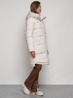 MTFORCE Пальто утепленное с капюшоном зимнее женское бежевого цвета 133208B