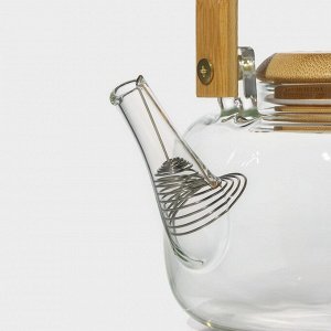 Чайник стеклянный заварочный с бамбуковой крышкой и металлическим фильтром «Эко. Бабл», 800 мл, 18?13,5?12,5 см