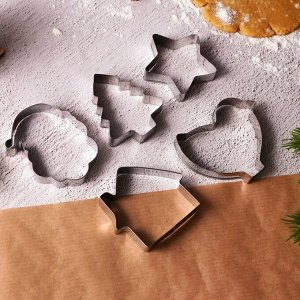 Формочки для печенья новогодние «Новогодние сладости», набор 10 шт., нержавеющая сталь