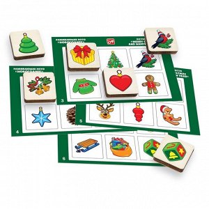 Лото «Новогоднее» 36 деревянных фишек + 6 карточек + мешочек