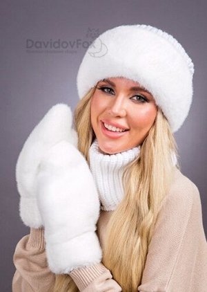 Комплект Ника трикотаж экомех белая, манишка, варежки