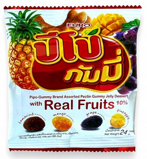 Мармелад жевательный Pipo Gummy Mix Fruits 4 фруктовых вкуса EuroFood, м/у 24г, 1/12/144