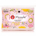 МАNEKI Палочки ватные гигиен. Lovely с розовым пласт.стиком 200 шт/упак. zip-пакет