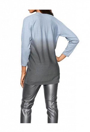 1к S. Madan  Пуловер, сине-серый  Непринужденный образ удлиненного пуловера с большим треугольным вырезом и кантом роликом. Рукава до локтей. Обрамляющая фигуру форма. Длина ок. 72 см. Свободный трико
