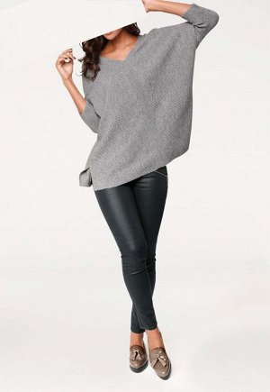 1к PATRIZIA DINI  Пуловер кашемировый, серый  Натуральный кашемир - можно себя побаловать! Мягкий и удобный. Широкая форма со слегка широкими плечами. Треугольный вырез. Рукава 3/4. Длина ок. 76 см дл