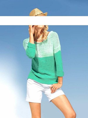 1к Heine - Best Connections  Пуловер, мятно-зеленый  Настоящий люкс. Гармоничные цвета и небрежность. Эффектный двухцветный пуловер с цветными блоками. Современная форма с рукавами 3/4 и отворотами. В
