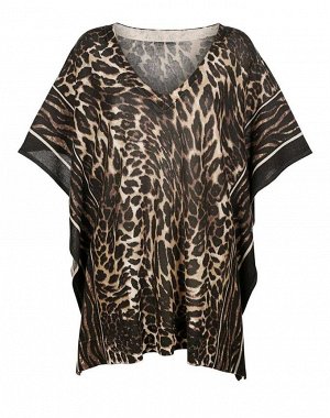1к ALBA MODA  Пуловер, леопардовый  Изысканный пуловер в стиле пончо. Широкая форма и мягкий материал с леопардовым рисунком. Глубокий треугольный вырез и широкие рукава под летучую мышь. Свободная фо