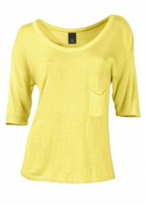 1к Heine - Best Connections  Пуловер, желтый  Красивая летняя основа непринужденной укороченной формы с накладным карманом на груди. Рукава до локтей и большой круглый вырез. Края резиночной вязкой. П