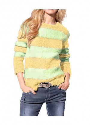 1к Heine - Best Connections  Пуловер, мятно-желтый  Пушистый стиль красивого цвета в полоску. Круглый вырез, длинные рукава. Обрамляющая фигуру форма. Длина ок. 64 см. Пушистый материал из 76% полиакр