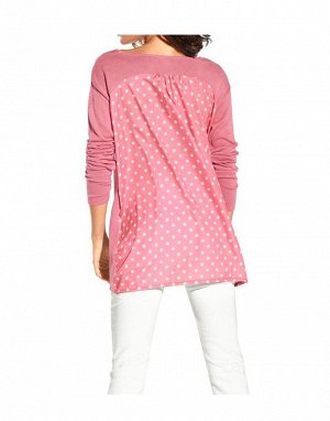 1к Travel Couture by Heine  Пуловер, розово-белый  Модный повседневный образ с эффектной трикотажной вставкой в горошек сзади. Круглый вырез, широкие длинные рукава. Обрамляющая фигуру форма. Длина ок