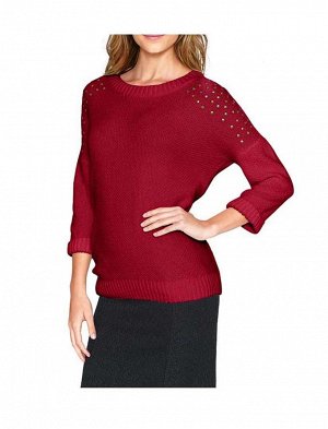1к Heine - Best Connections  Пуловер, темно-красный  Дизайнерская душа. Подчеркнуто экстравагантный пуловер широковатой формы. Золотистая отделка клепками расставляет модные акценты на структурном три