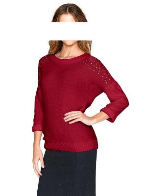 1к Heine - Best Connections  Пуловер, темно-красный  Дизайнерская душа. Подчеркнуто экстравагантный пуловер широковатой формы. Золотистая отделка клепками расставляет модные акценты на структурном три