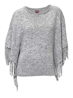 1к Travel Couture by Heine  Пуловер, серый  Непринужденная удобная модель. Свободный пуловер в стиле пончо с бахромой и широкими рукавами 3/4 под летучую мышь. Круглый вырез роликом. Кант широкой рези