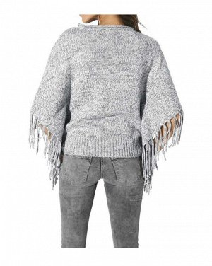 1к Travel Couture by Heine  Пуловер, серый  Непринужденная удобная модель. Свободный пуловер в стиле пончо с бахромой и широкими рукавами 3/4 под летучую мышь. Круглый вырез роликом. Кант широкой рези