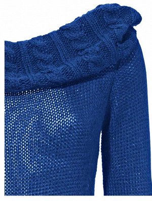 1к PATRIZIA DINI  Пуловер, синий  Большой воротник-гольф с косами. Длинные рукава с манжетами резиночной вязкой. Подчеркивающая фигуру форма. Длина ок. 60 см. Легкий в уходе материал из 80% полиакрила