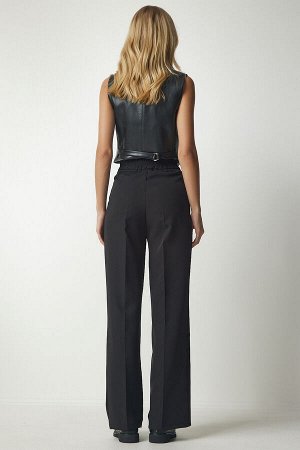 Женские черные брюки-палаццо с карманами DW00001