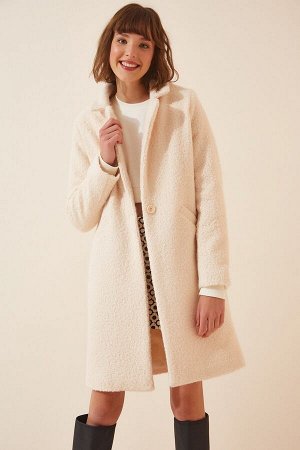 Женское кремовое пальто из полушерстяного букле DD00770