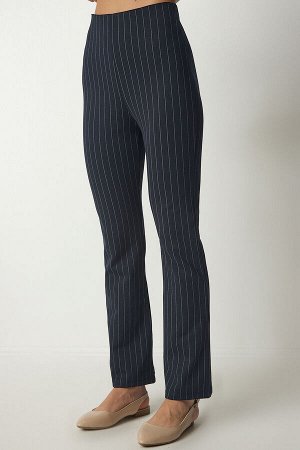 Женские повседневные брюки в тонкую полоску темно-синего цвета ub00138