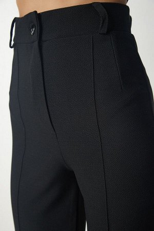 Женские черные удобные трикотажные брюки с высокой талией rv00132