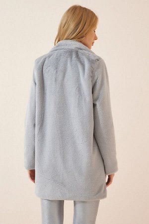 Женское пальто из искусственного меха каменно-серого цвета RV00072