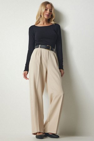 Женские кремовые брюки-палаццо с карманами DW00001