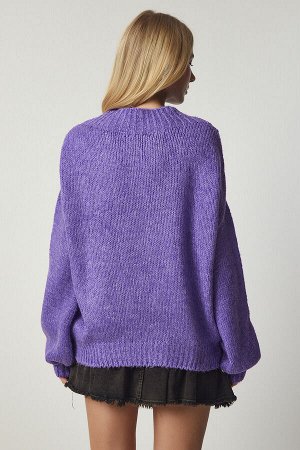 Женский базовый трикотажный свитер с воротником-стойкой фиолетового цвета MX00127