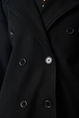 Женское черное двубортное пальто оверсайз Kachet mx00138 с двубортным воротником