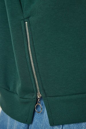 Женский вязаный свитшот цвета хаки с рельефной отделкой на молнии UB00148