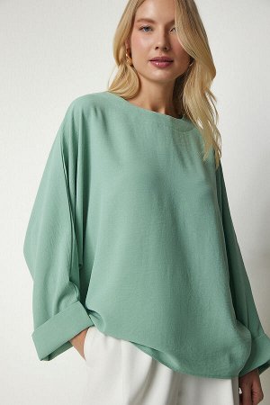 Женская струящаяся блузка Airobin цвета морской волны с рукавами «летучая мышь» TO00084