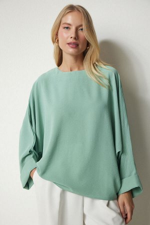 Женская струящаяся блузка Airobin цвета морской волны с рукавами «летучая мышь» TO00084
