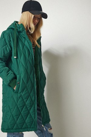 Женское зеленое стеганое пальто с капюшоном DD00996