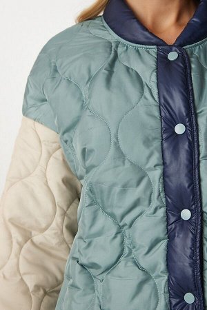 Женское стеганое пальто оверсайз цвета морской волны кремового цвета dz00091 DZ00091