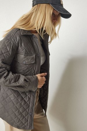 Женская темно-серая куртка из нубука с карманами UB00158