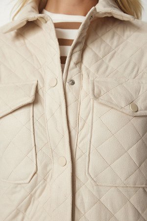 Женская кремовая куртка из нубука с карманами UB00158