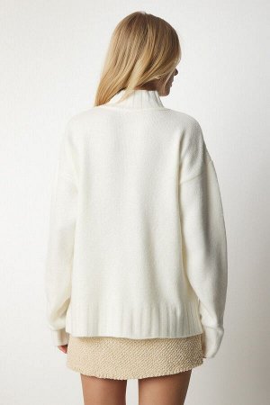 Женский свитер из мягкого фактурного трикотажа с высоким воротником и косточкой K_00095