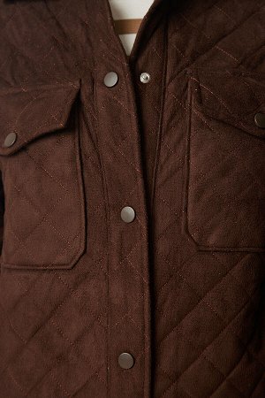 happinessistanbul Женская коричневая куртка из нубука с карманами UB00158