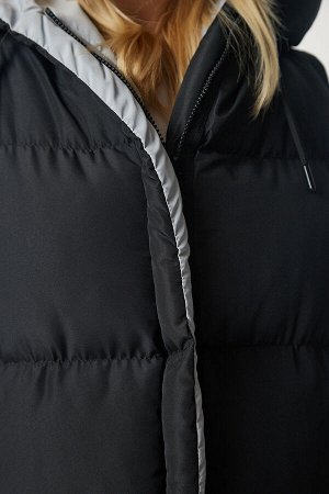 Женский длинный пуховик с капюшоном, черный, серый цвет VP00002