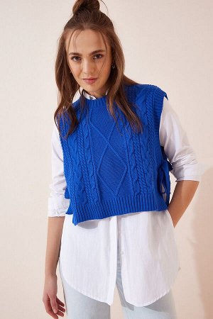 Женский темно-синий вязаный свитер с высоким воротником CI00056