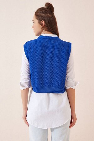 Женский темно-синий вязаный свитер с высоким воротником CI00056