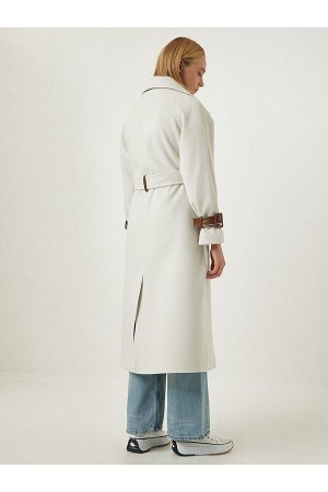 Женское шерстяное длинное кашемировое пальто премиум-класса с кожаной окантовкой и поясом, fn03096