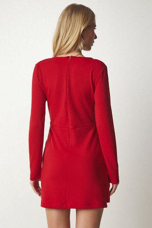 Женское красное элегантное тканое платье с запахом шеи UB00131