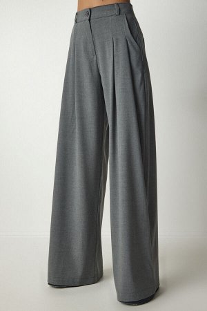 Женские серые широкие брюки со стрелками fn03108