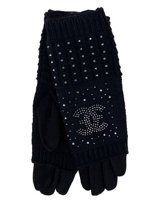Женские текстильные перчатки с шерстяными митенками, цвет черный