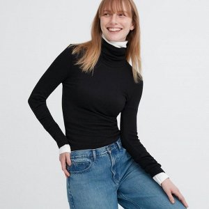 UNIQLO Heattech - теплая водолазка в рубчик - 09 BLACK