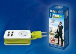 S-CT1-1,5U WHITE/GREEN Удлинитель серии Travel, шнур 1,3м., 1 гнездо, б/з, 4USB(2,1A). Белый с салатовым. ТМ Uniel