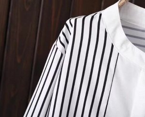 Рубашка комбинированная с круглым вырезом в полоску, белый