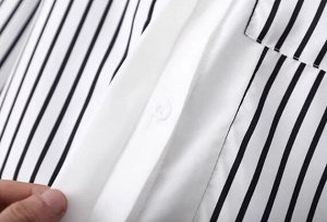 Рубашка комбинированная с круглым вырезом в полоску, белый