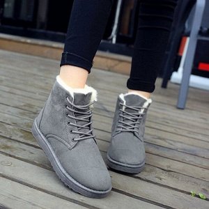 Женские зимние ботинки на шнуровке, серый
