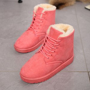 Женские зимние ботинки на шнуровке, розовый